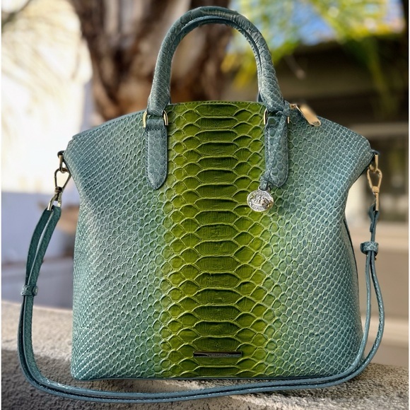 NWT BRAHMIN LARGE‎ DUXBURY SATCHEL LIMEADE RIVERS CROC-EMBOSSED LEATHER - Picture 1 of 17
